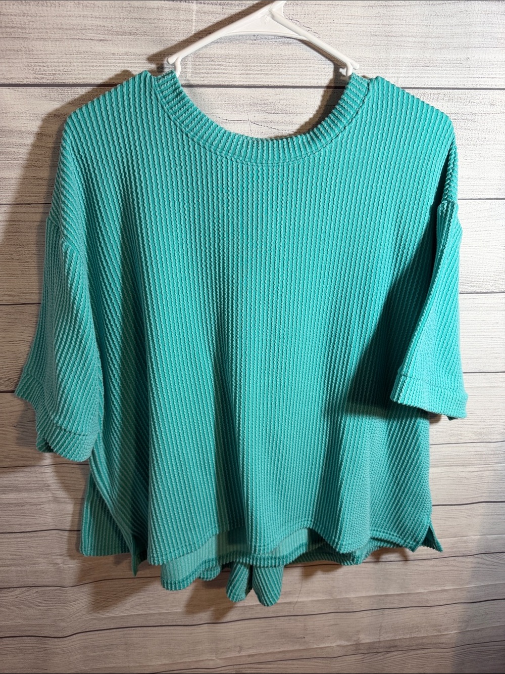 Zenana Outfitters Relaxed Waffle Short Sleeve and shorts set in Teal Green